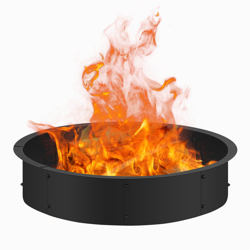 38.4In Large Fire Pit Ring, Heavy-Duty Steel Fire Pit Liner For Outdoor Camping, Backyard Bonfires