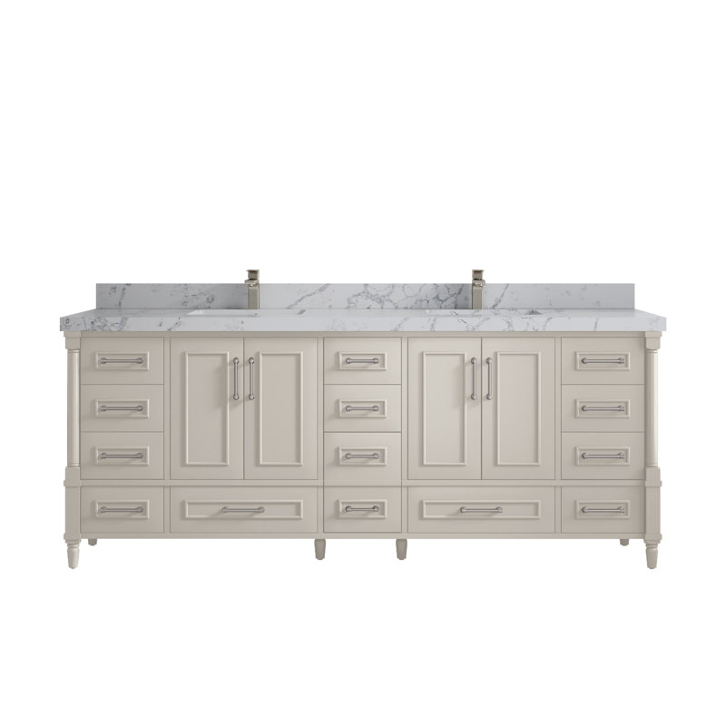 Aberdeen 84'' Double Bathroom Vanity with Quartz Top, Venatino, Fine Grain
