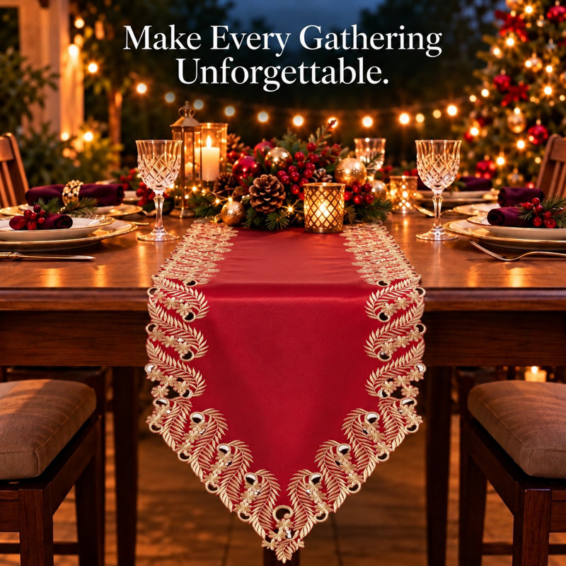 Obera Luxurious Table Runner of Anyce Collection Rectangular Dining Table Runner for Valentine’s Day , Burgundy/Gold