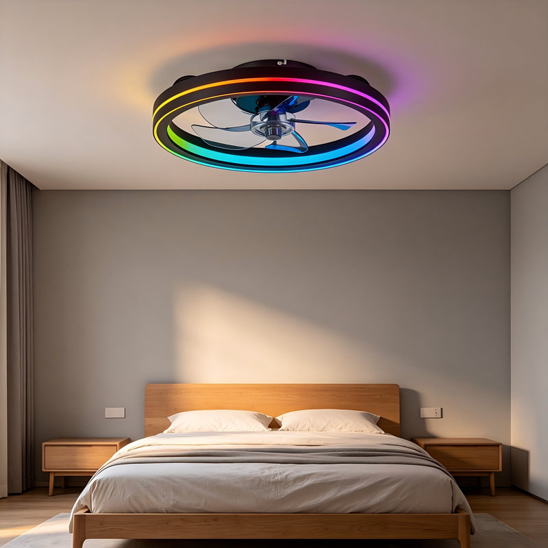 Ventilateur de plafond 18,9 po RVB avec lumières, ventilateurs de plafond à profil bas avec lumières et télécommande