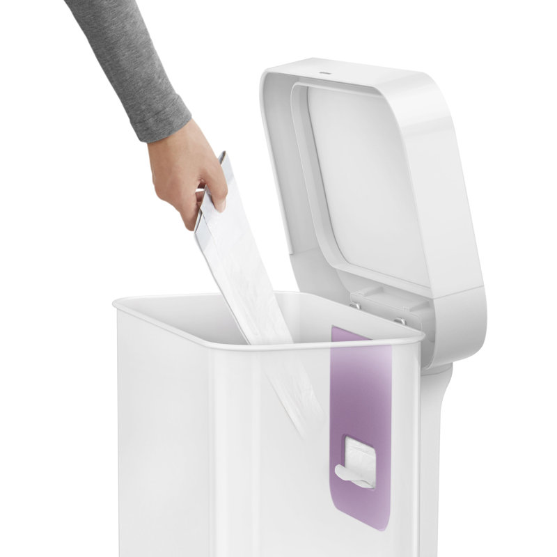 Rectangular Pedal Step-On Steel Bin with Liner Pocket, White Steel, 45L