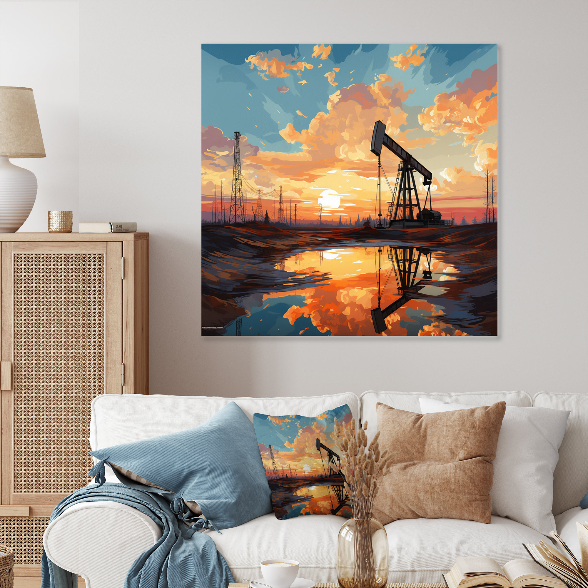 17 Stories Peach Oil Rigs Pumpjack In Oil Field - Oil Rigs / Fields ...