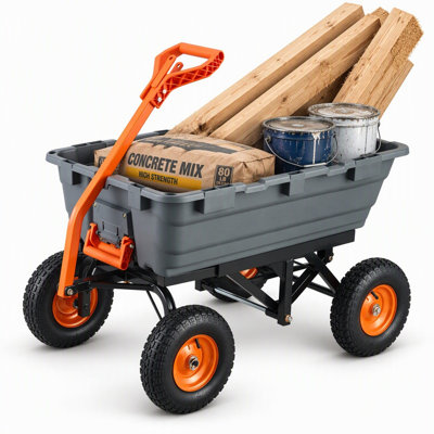 1500 lbs Poly Garden Dump Cart, 4-Wheel Wheelbarrow Cart with 13" Wheels, Quick-Release System, 2-in-1 Convertible Handle, Heavy Duty Utility Wagon with Steel Frame for Yard, Farm & Garden