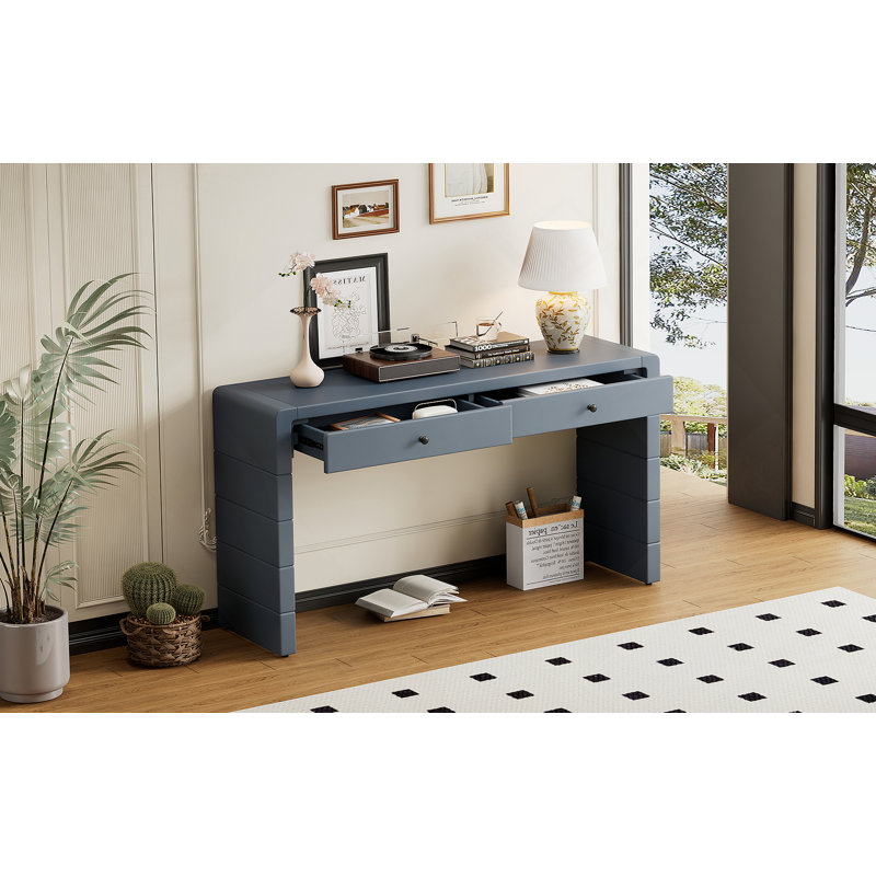 Stylish Curved Console Table With Storage, Ideal Wooden Entryway Table With 2 Drawers For Farmhouse Rustic Decor In Various Rooms