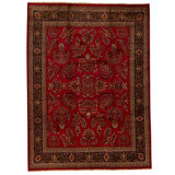 Hand Knotted Wool Area Rug in Red And Navy