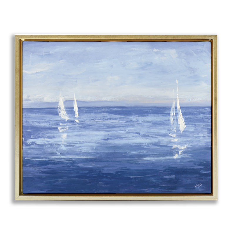 Art mural sur toile "Vivid bateaux ouverts" par Julia Purinton, H 17 po x l 21 po, Cadre flottant métallique doré