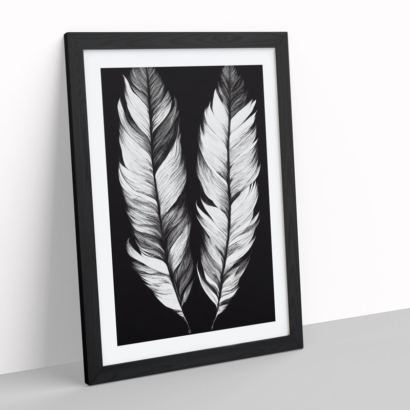 Monochrome Feathers No.1 - Framed Print, Black Framed, 34cm H x 25cm W x 2cm D