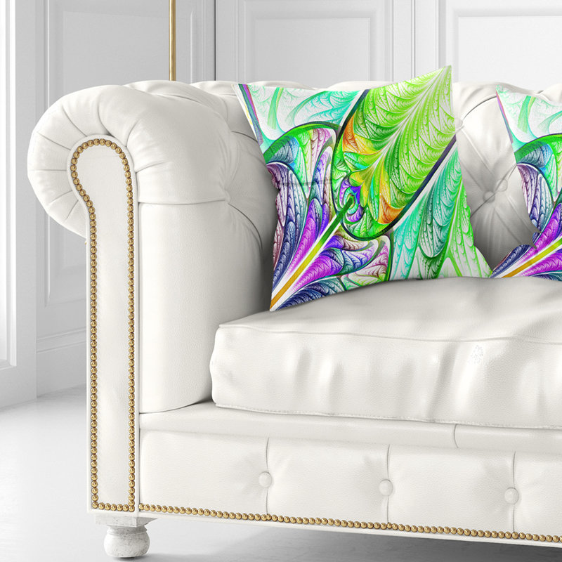 Vitrail fractal - coussin imprimé abstrait, 16 po x 1 po, Vert / bleu, Coussin décoratif