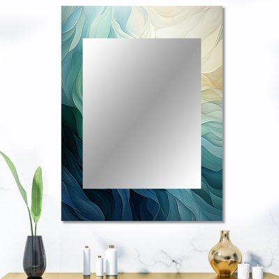 Gree et blanc Sway Wave Serenity IV - miroir décoratif géométrique, miroir mural vert, impression d'art en métal