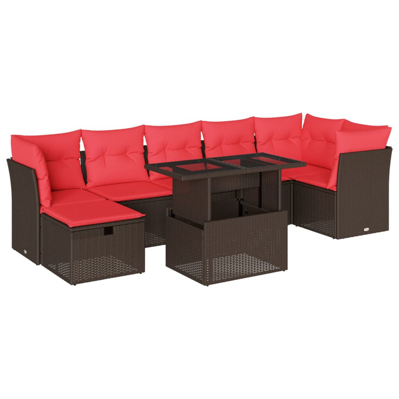  Ensemble de canapé de patio 8 pièces avec coussins en rotin de polyester, Rouge, Brun