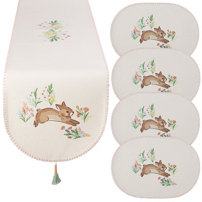 Design Imports Spring Bunny Embellished Table Runner & Placemats, Set/5