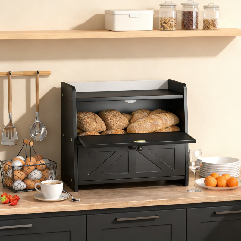Boîte à pain en bois à double couche pour comptoir de cuisine, contenant à pain hermétique de grande capacité avec loquet magnétique, organisateur de paniers à pain en bambou naturel