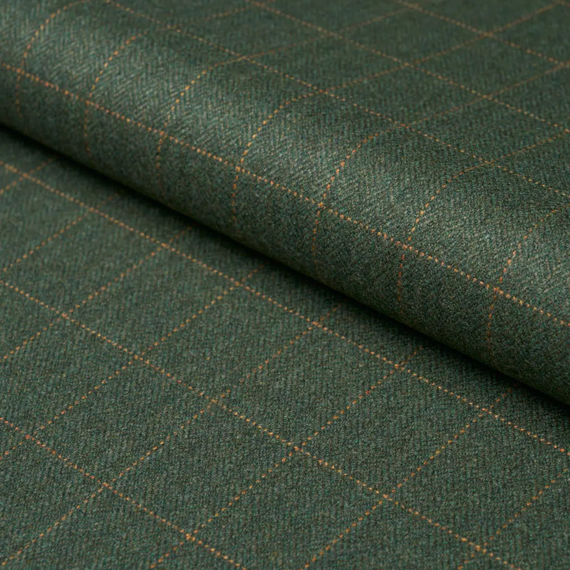 Schumacher x Patterson Flynn Thompson Merino Windowpane Fabric, Hunter Green