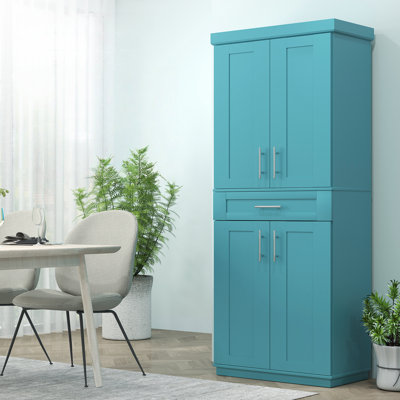 Armoire autoportante avec portes et tiroir Modern Kitchen Pantry, étagère réglable, turquoise