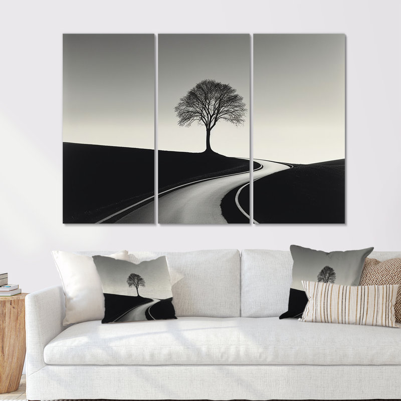 «Black and White Road», ensemble de reproductions d'art mural, Toile tendue, H 32 po x l 48 po x P 1 po