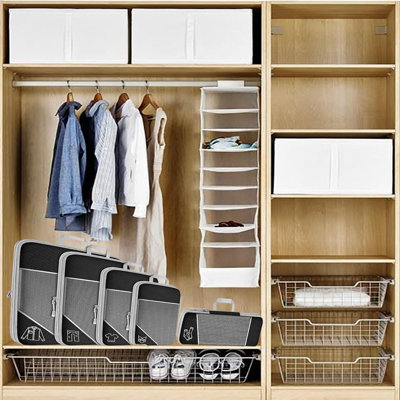Paquet de 5 cubes de rangement extensibles pour valise légère en maille noire