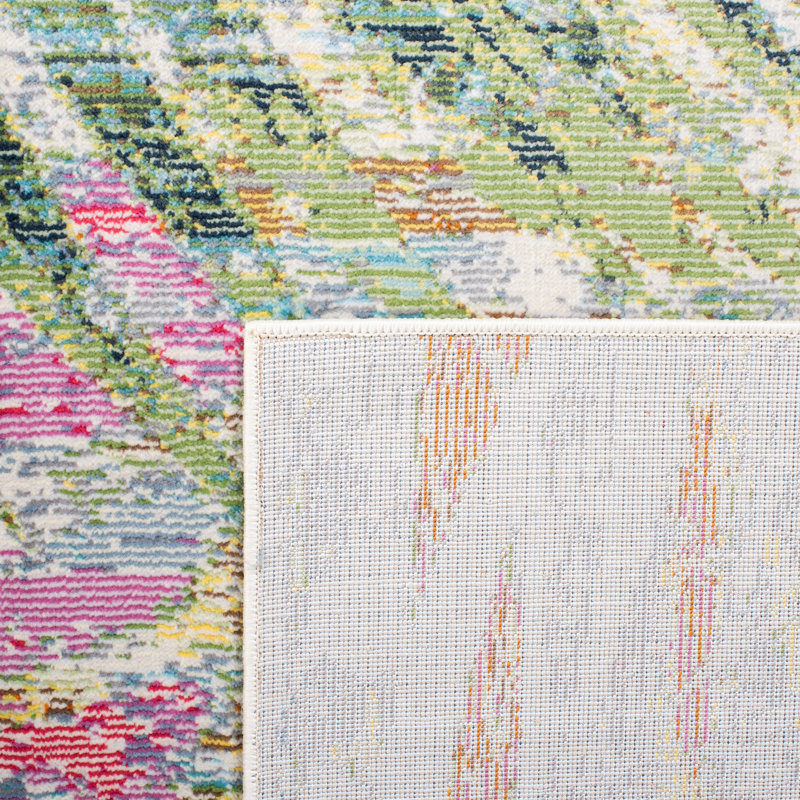 Samira Floral Green/Pink/Yellow Area Rug, Square 6'7"