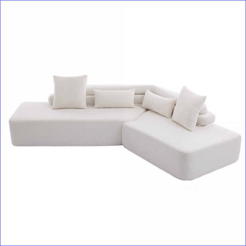 Canapé modulaire modulaire à 4 places de 128 pouces beige minimaliste Boucle | Pas d'assemblage | Beige, rembourré, Beige