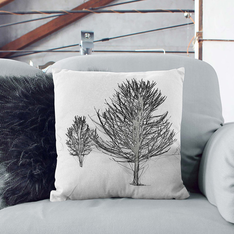 Winter Trees Cushion with Filling, 40cm H x 40cm W x 15cm D, Stone