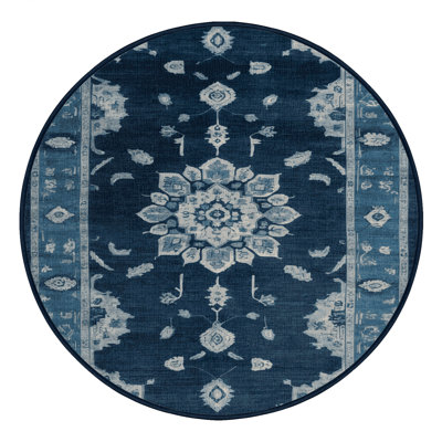 Machine Washable Overdyed Blue Area Rug