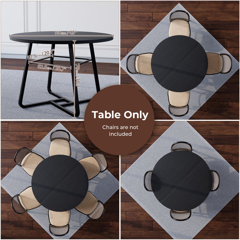 43" Industrial Round Dining Table for 4-6,Metal Mesh Shelf & Black Frame for Kitchen,Dining Room, Black