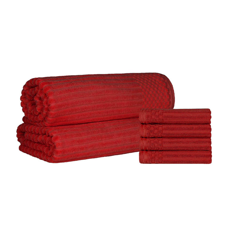 Keshayla Ribbed Cotton Absorbent Heavy 4pc Hand Towel and 2pc Bath Sheet Set, Burgundy