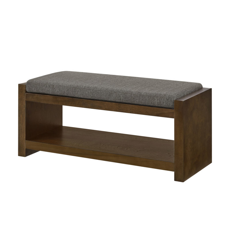 40" Accent Bench With Lower Shelf Shoe Rack, Padded Seating Bench For Living Room, Modern Compact Bed End Bench With Storage For Bedroom Seating, Removable Cushion, Brown, 40"W- Granite