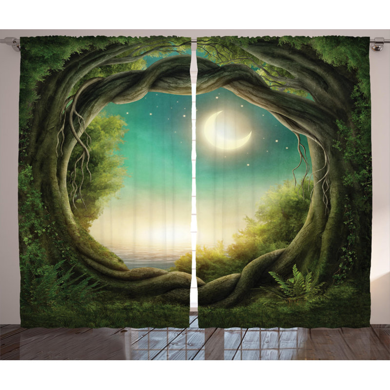 Trees Semi-Sheer Rod Pocket Curtain Panels, 54" W x 96" L