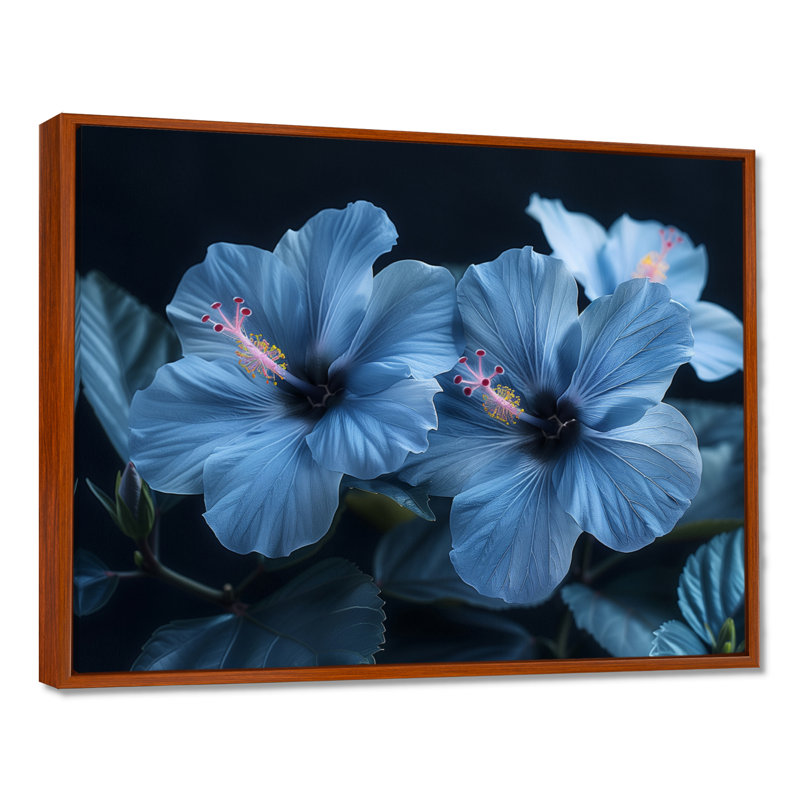 Décoration murale Goudy - Hibiscus, Toile avec cadre flottant brun, H 24 po x l 32 po x P 1 po