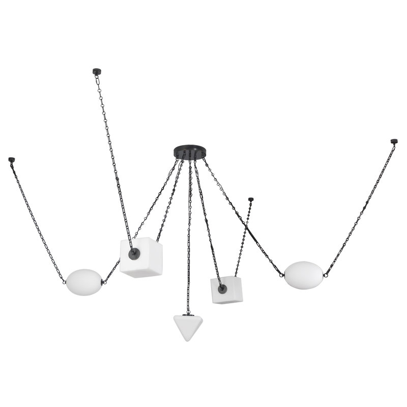Lustre à 5 lumières DEL minéral avec verre opale Minéral, Bronze frotté à l'huile, Verre opale