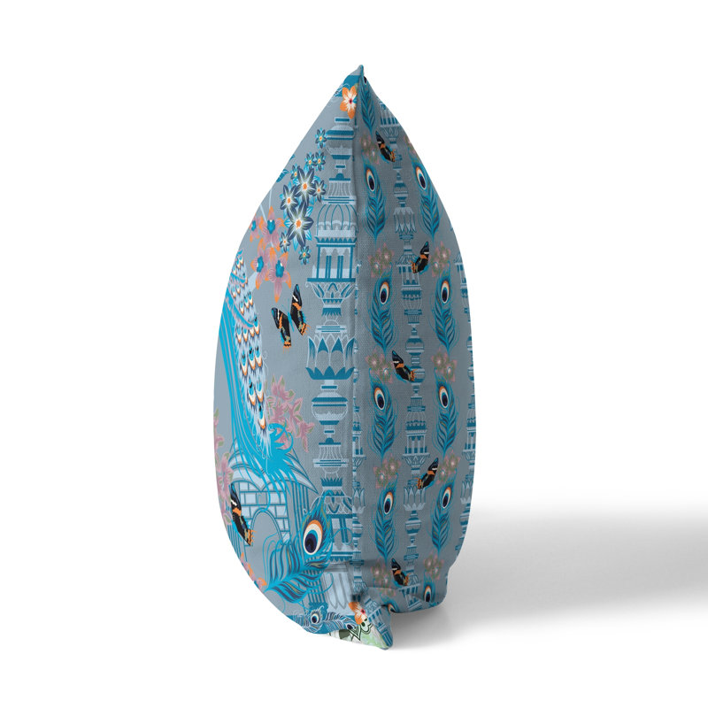 Housse de coussin intérieur / extérieur en polyester Peacock Paradise, 20 po x 20 po, Bleu