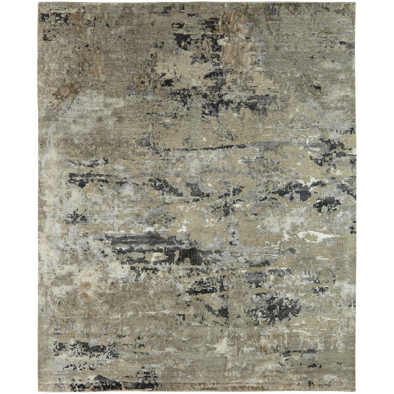 Hand Knotted Area Rug in Gray, Rectangle 9' x 12'