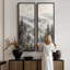 Paysage de forêt de pins de montagne brumeuse – Ensemble de 2 impressions d'art murales encadrées sur toile 60 po x 20 po x 2-134739177-134739176