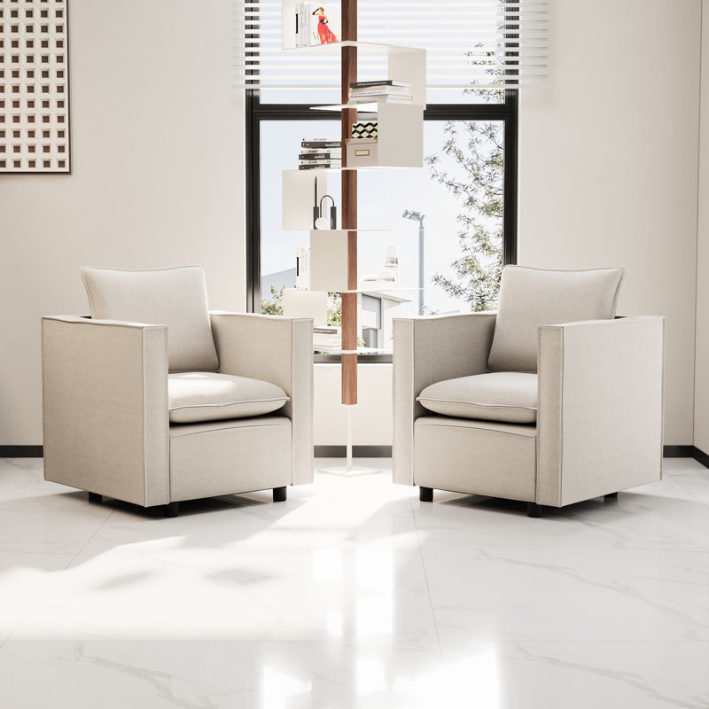 Fauteuil de lecture beige - coussin de siège respirant, tissu en lin, rembourrage en mousse, fauteuil d'angle confortable et espace élégant et doux