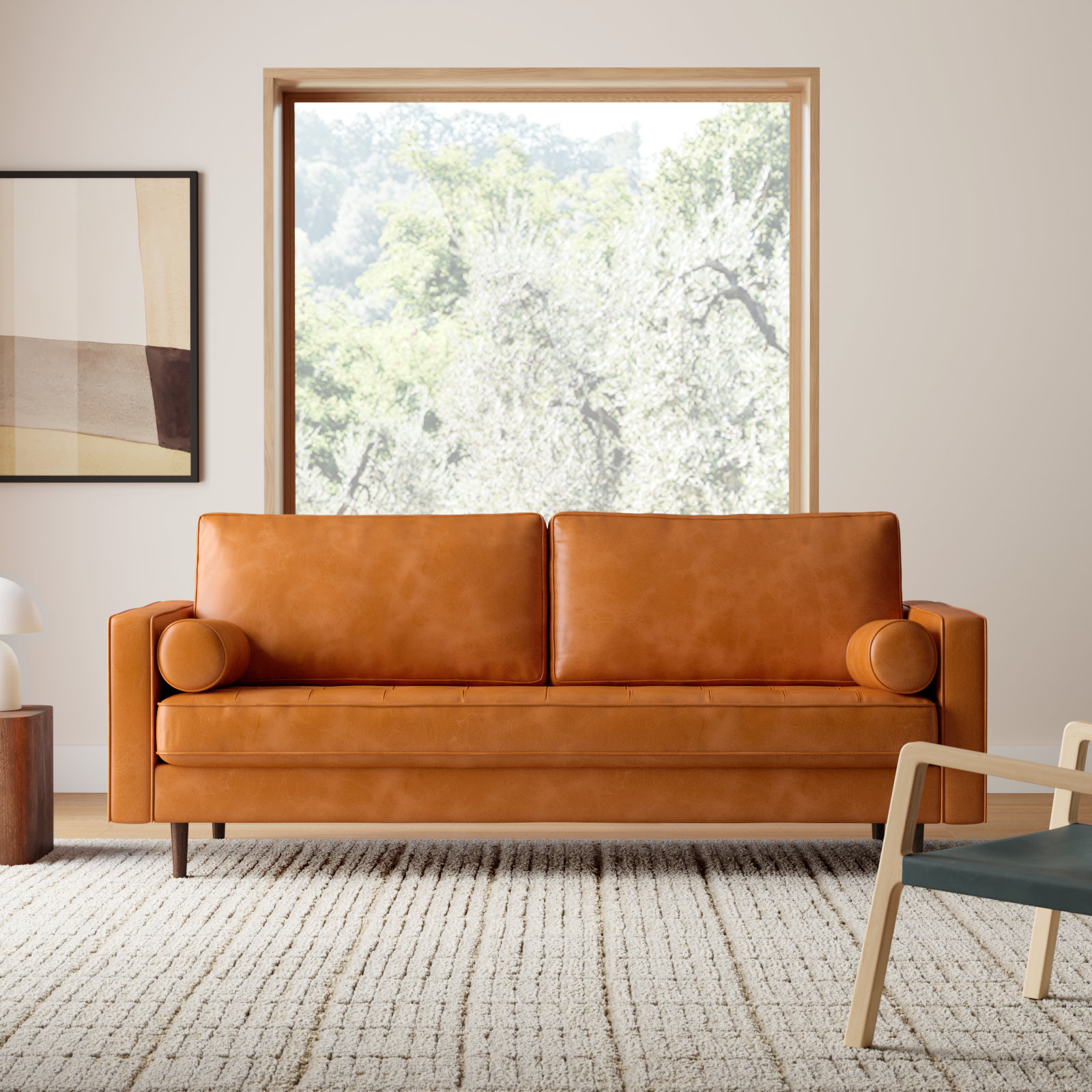 Geo 84" Genuine Leather Sofa, Caramel Genuine Leather