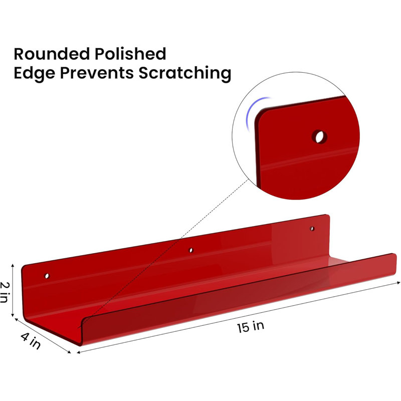 4-pack Clear Red Acrylic Floating Shelves