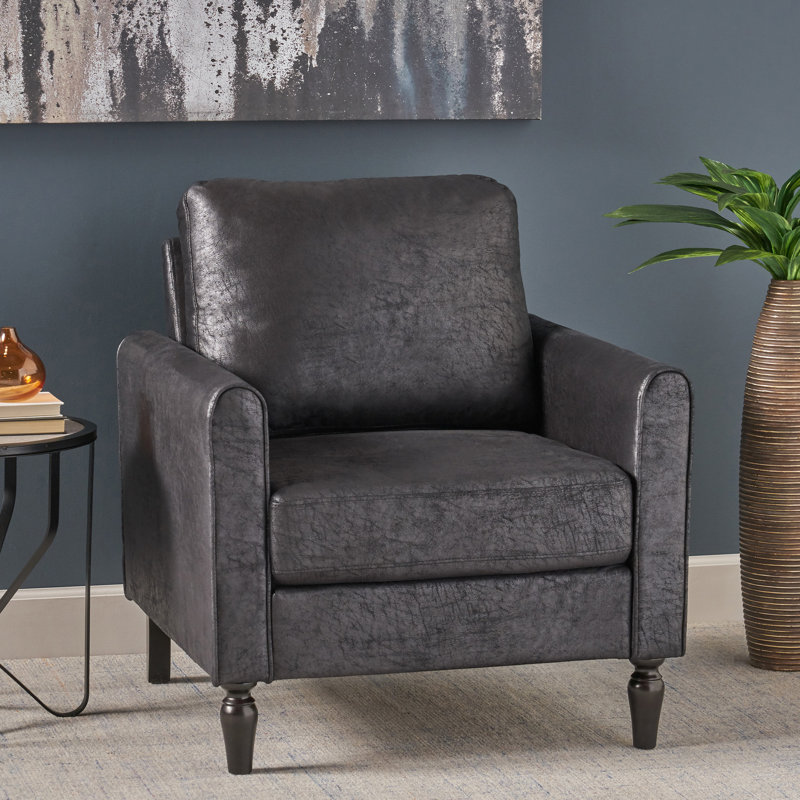 Fauteuil club confortable avec matériau en microfibre et détails décoratifs - siège moderne - compact, détaillé, finition noire