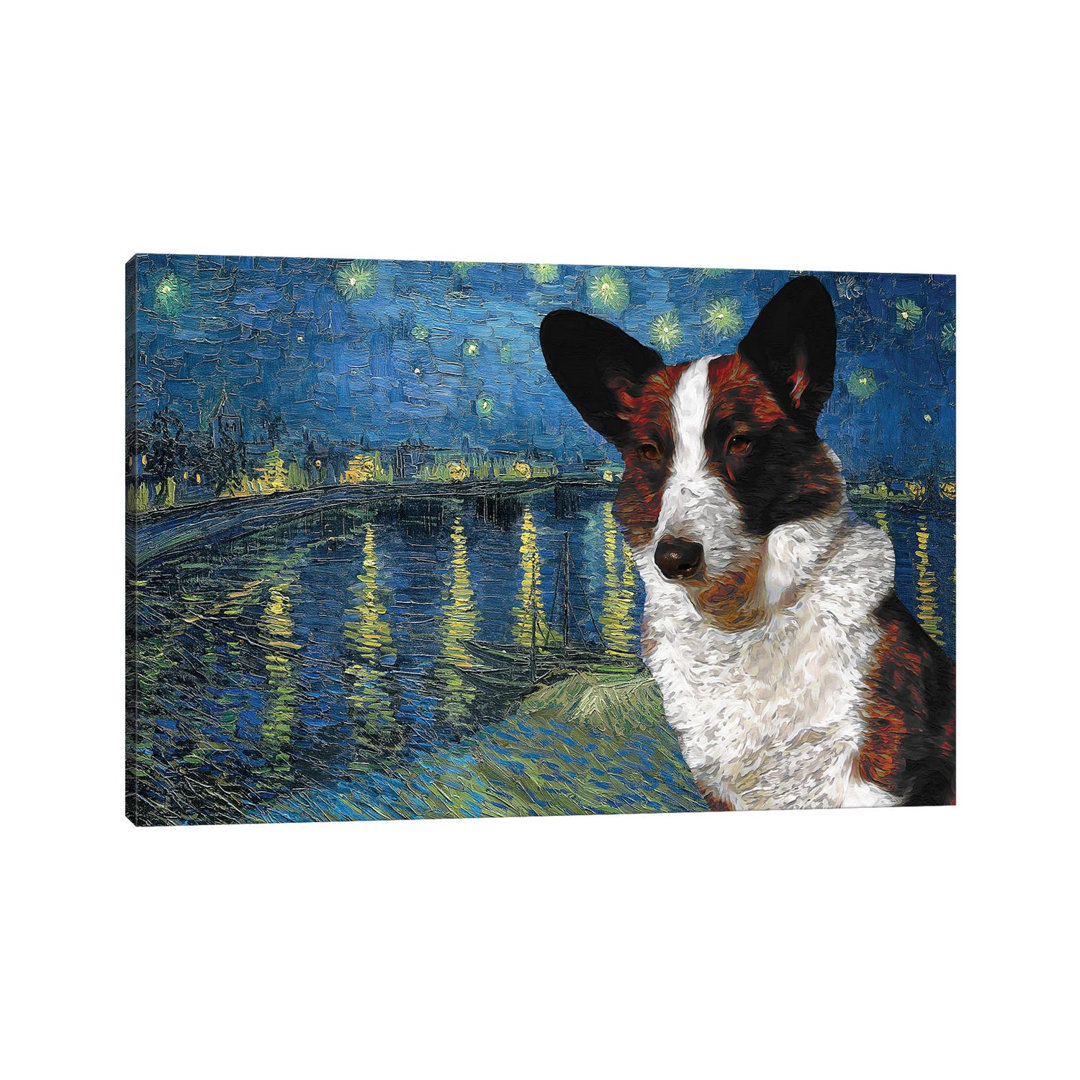 Cardigan Welsh Corgi Starry Night over the Rhone - Wrapped Canvas Art Prints