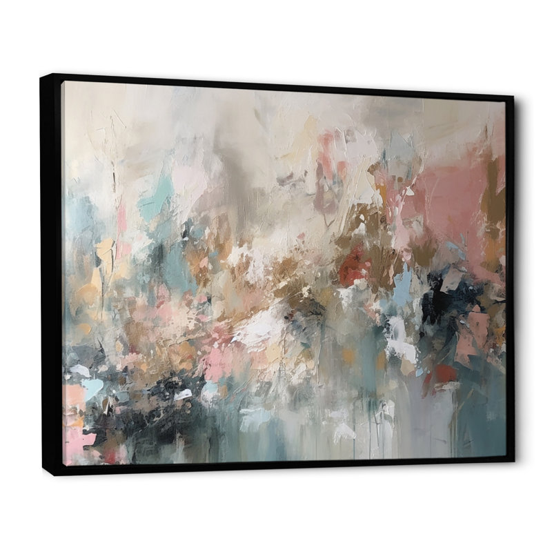 "Brushstroke", peinture abstraite I, H 30 po x l 40 po, Reproduction avec cadre flottant, Noir