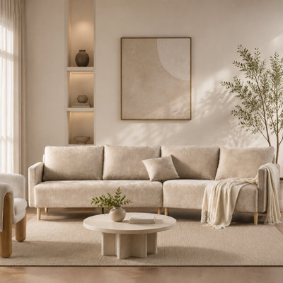 Curved Sectional Symmetrical Sofa, Breathable Linen Fabric Upholstered Couch With Removable Back Cushions