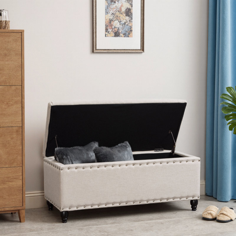 Fabric Storage Ottoman Bench in Wheat Color - Stylish Seating with Hidden Compartment, Wheat