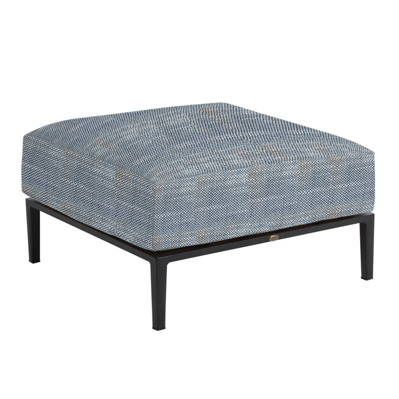 Havana Outdoor Ottoman with Cushion, Rollo Chambray InsideOut® Linen, Welt/Standard fill, Black