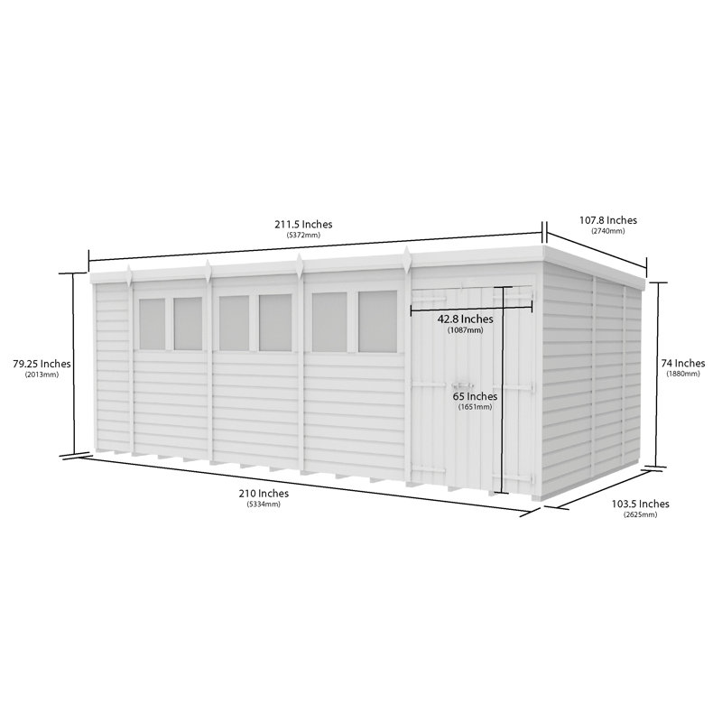 Total Sheds 18ft x 9ft Pent Garden Shed - Double Door - With Windows - Pressure Treated Timber - UK Manufactured