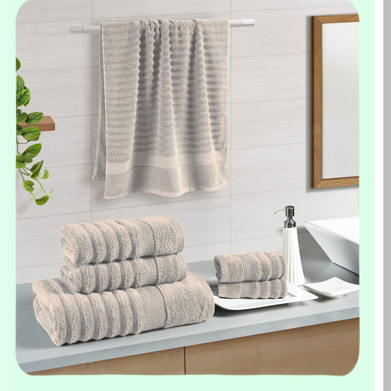 Platinum Luxe Ribbed Cotton Bath Towel Set - Ultra Absorbent, Quick Dry, Zero Twist, 6 Piece Set (2 Bath Towels, 2 Hand Towels, 2 Wash Cloths)