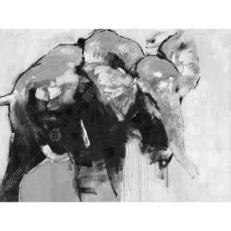 Éléphant monochrome sur toile - animal gris, art mural