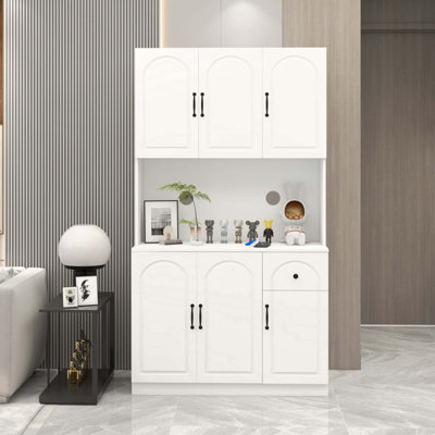 Kitchen Pantry Storage Cabinet With Microwave Oven Countertop For Living Space