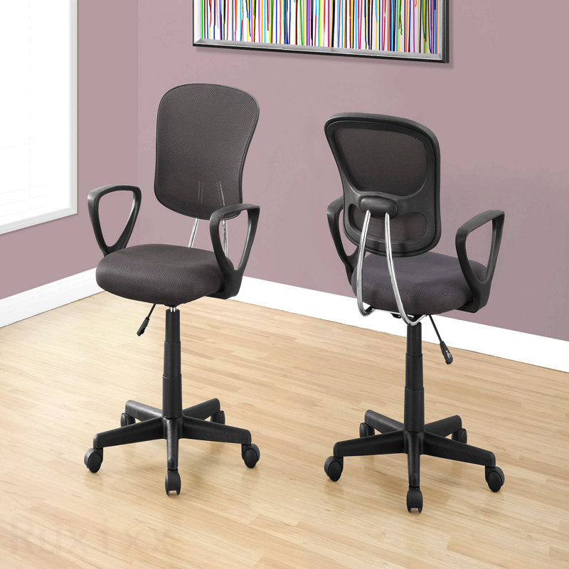 Gray Mesh Black Metal Juvenile Office Chair, Adjustable Height, Swivel, Ergonomic, Armrests, Computer Desk Work, Contemporary Modern