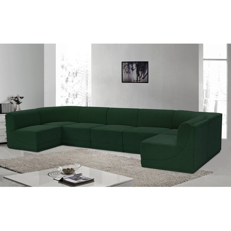 Canapé modulaire rembourré 7 pièces Ollie, Tissu bouclé vert