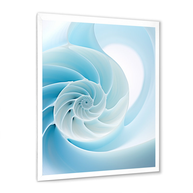 Abîme azur, Nautilus spirale sur toile, H 20 po x l 12 po x P 1 po, Cadre simple blanc