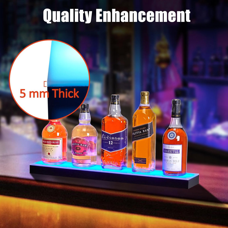 1-3 Tier Bottle Display Shelf Bar Shelves with Remote & App Control,16 Colours,4 Music Modes,Acrylic Lighted Bottle Display for Liquor Shelves